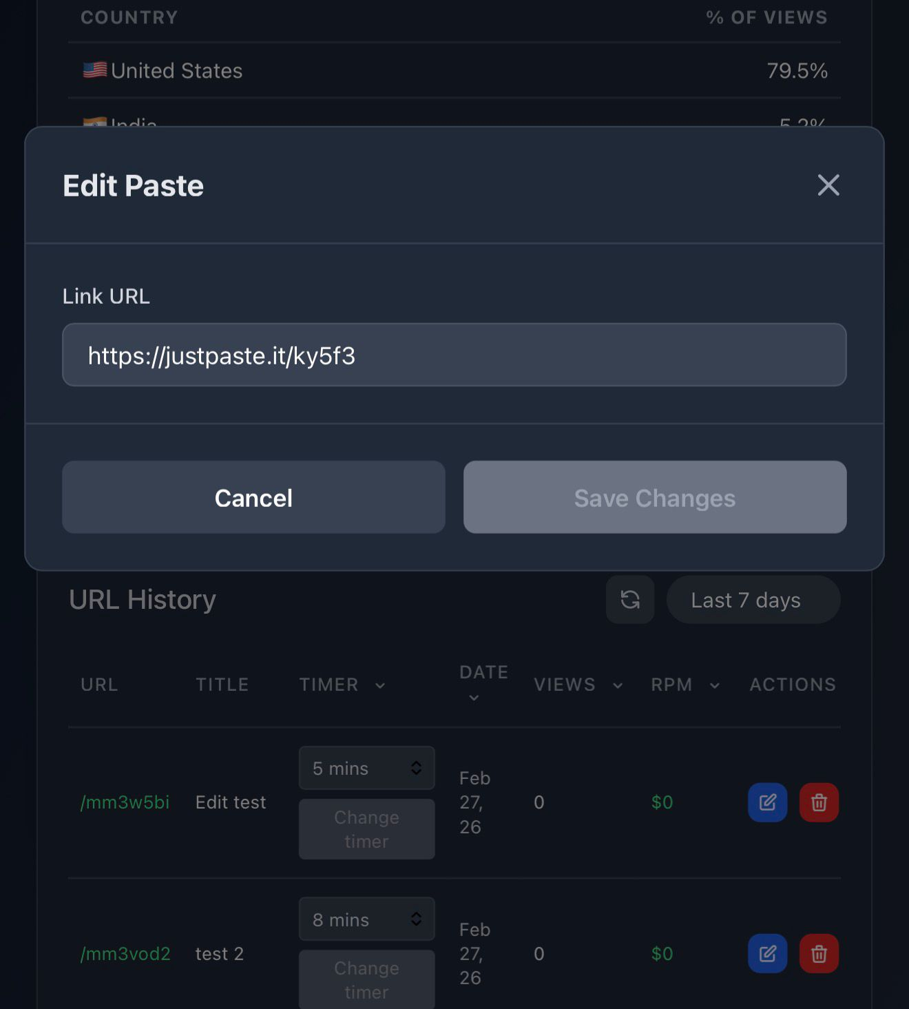 Edit Paste modal