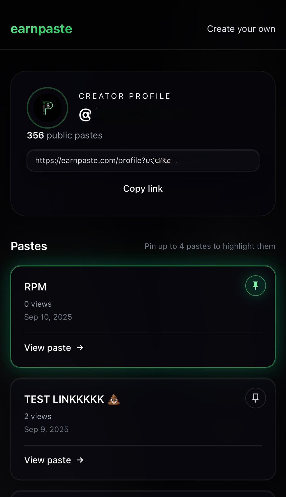 Creator profile page